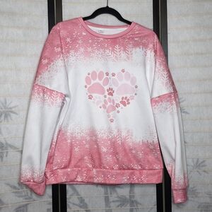 Charming Pink and White Paw Print Sweater